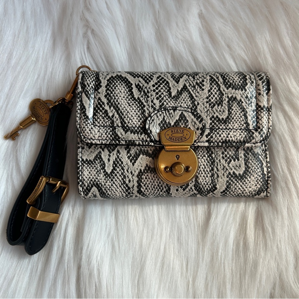 Steve Madden Snake Print Wristlet with Bronze Accents